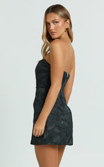 Brailey Mini Dress Strapless Dress in Black Jacquard