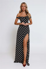 Trending Live Off Shoulder Polka Dot Maxi Dress Black