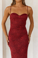 Chasing Midnight Lace Maxi Dress Wine