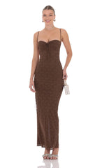 Lace Open Back Maxi Dress in Brown