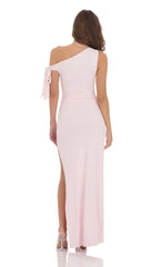 Off Shoulder Tie Strap Maxi Dress in Pink