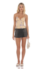 Open Back Sequin Floral Top in Champagne