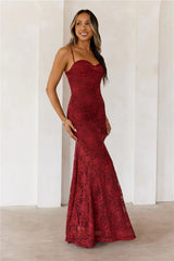 Chasing Midnight Lace Maxi Dress Wine