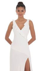 V-Neck Open Back Maxi Dress in White