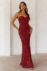 Chasing Midnight Lace Maxi Dress Wine