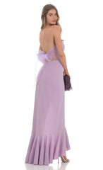 Strapless Back Bow Corset Maxi Dress in Lavender
