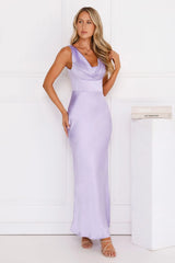 Crystal Luxe Satin Maxi Dress Lilac