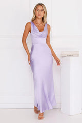Crystal Luxe Satin Maxi Dress Lilac
