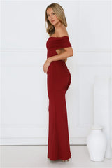 Vibe On Point Off Shoulder Maxi Dress Wine