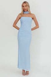 Truth Be Told Reverse Halter Maxi Dress Blue