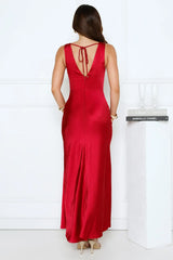 Crystal Luxe Satin Maxi Dress Red
