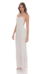 Polka Dot Open Back Maxi Dress in White
