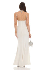 Cowl Neck Mermaid Maxi Dress in White