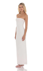 Strapless Ruffle Maxi Dress in White