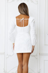 Picnic Perfection Long Sleeve Mini Dress White