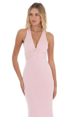 Twist V-Neck Maxi Dress in Pink