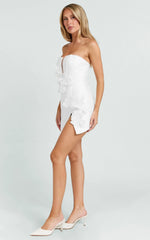 Dolores Mini Dress Strapless Plunge Bodycon Leg Split Dress in White