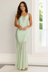 Elegant Simplicity Satin Maxi Dress Sage