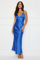 Chic 'Fit Slip Satin Maxi Dress Cobalt