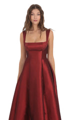 Square Neck Fit and Flare Maxi Dress in Maroon