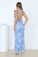 Lime Light Mesh Halter Maxi Dress Blue