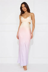 Rainbow Glare Satin Maxi Dress Print