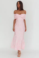 Fairytales Off-Shoulder Jacquard Maxi Dress Pink