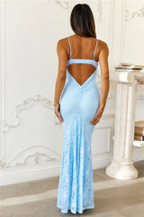 Chasing Midnight Lace Maxi Dress Blue