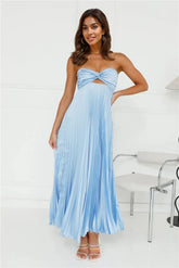 Clouds Of Love Strapless Pleated Maxi Dress Blue