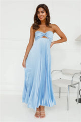 Clouds Of Love Strapless Pleated Maxi Dress Blue