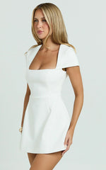 Yuna Mini Dress Cap Sleeve Open Back Fit And Flare Tulip Dress in White