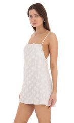 3D Floral Shift Dress in White