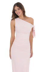 Off Shoulder Tie Strap Maxi Dress in Pink