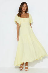 Summertime Heat Puff Sleeve Maxi Dress Yellow