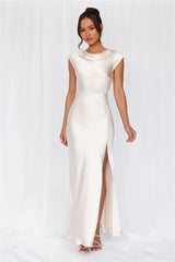 The Valentina Cap Sleeve Satin Maxi Dress Pearl
