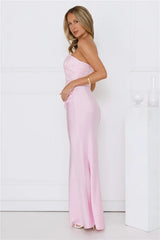Dressed To Dazzle Strapless Satin Maxi Dress Pink