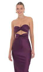 Satin Twist Cutout Maxi Dress in Purple