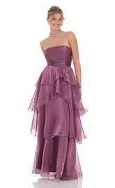 Corset Ruffle Strapless Maxi Dress in Purple