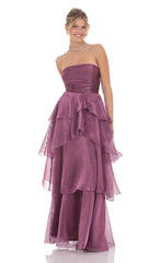 Corset Ruffle Strapless Maxi Dress in Purple