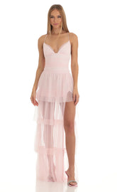 Mesh Maxi Dress in Pink