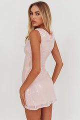 Country Club Cowl Neck Mini Dress Sequin Pink