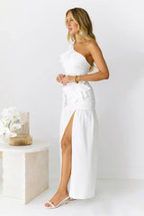 Blooming Whimsy One Shoulder Maxi Dress White