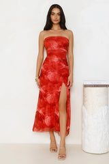 Dollhouse Daze Strapless Mesh Maxi Dress Red