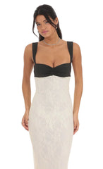 Two-Toned Lace Maxi Dress in Cream