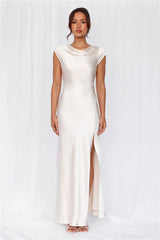 The Valentina Cap Sleeve Satin Maxi Dress Pearl