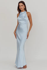 Gelato Pearl Strap Halter Maxi Dress Blue