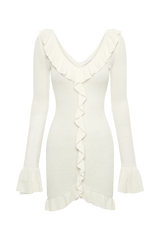 Karolina Knit Mini Dress With Frill - White