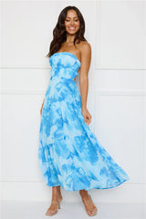 Azure Allure Strapless Maxi Dress Blue