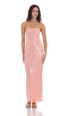 Sequin Pattern Maxi Dress in Coral