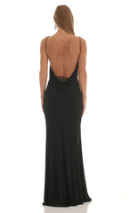 Lace Open Back Maxi Dress in Black